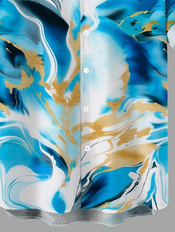 Men's Marble Fluid Swirl Tie Dye Print Button Up Vacation Shirt