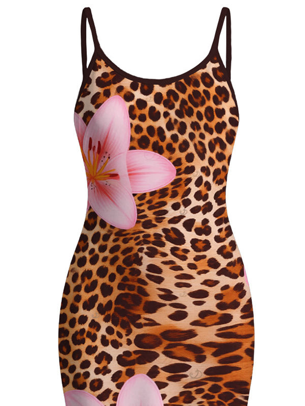 Lily Floral Leopard Print Bodycon Mermaid Maxi Vacation Dress