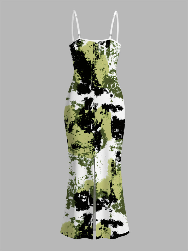 Splatter Ink Camo Print Bodycon Mermaid Maxi Vacation Dress