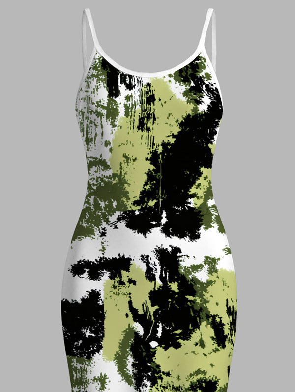 Splatter Ink Camo Print Bodycon Mermaid Maxi Vacation Dress
