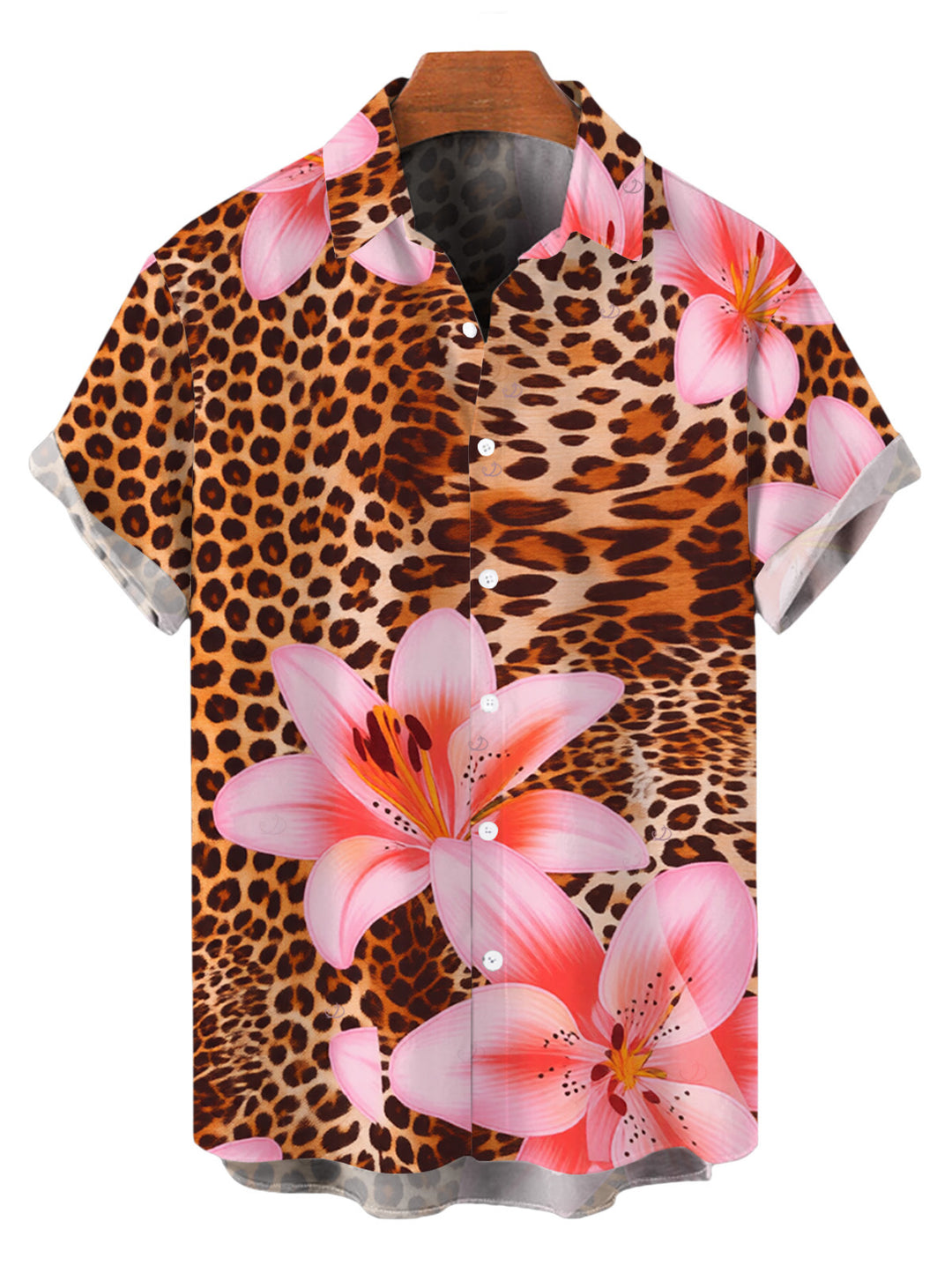 Men's Lily Floral Leopard Print Button Up Vacation Shirt