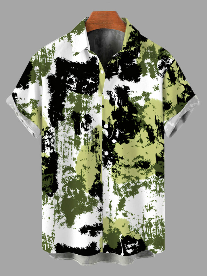 Men's Splatter Ink Camo Print Button Up Vacation Shirt