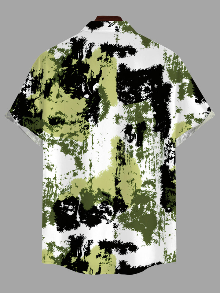 Men's Splatter Ink Camo Print Button Up Vacation Shirt