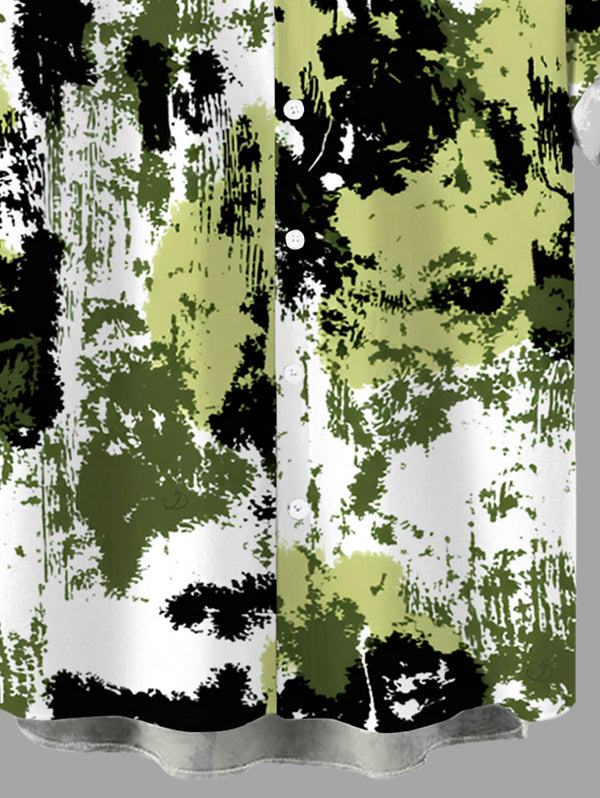 Men's Splatter Ink Camo Print Button Up Vacation Shirt