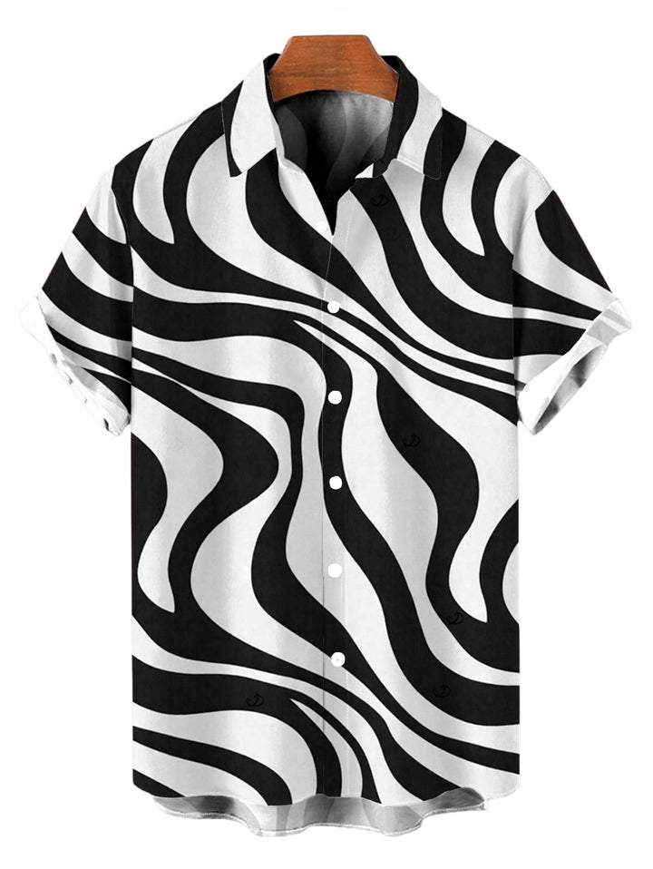 Men's Swirl Abstract Wave Print Button Up Casual Shirt