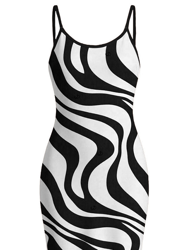 Swirl Abstract Wave Print Bodycon Mermaid Maxi Vacation Dress