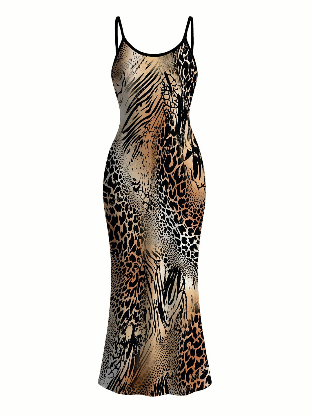 Mixed Leopard Tiger Patchwork Print Bodycon Mermaid Maxi Vacation Dress