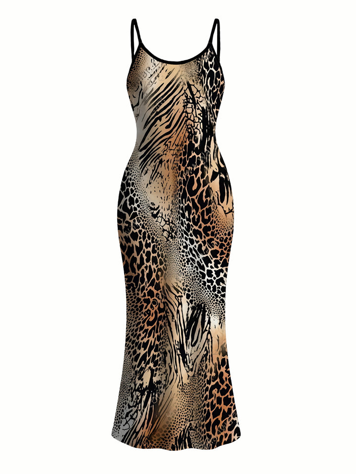 Mixed Leopard Tiger Patchwork Print Bodycon Mermaid Maxi Vacation Dress