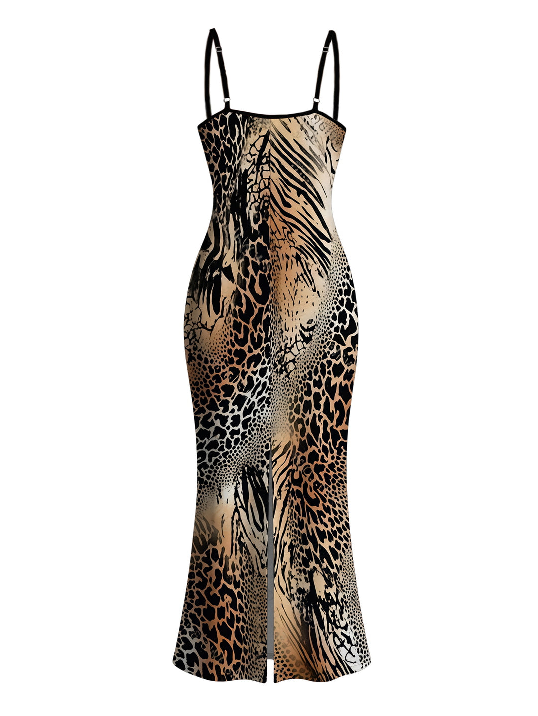 Mixed Leopard Tiger Patchwork Print Bodycon Mermaid Maxi Vacation Dress
