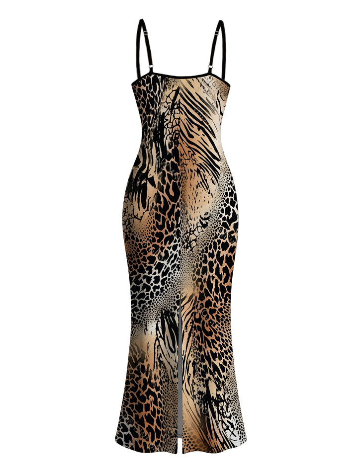 Mixed Leopard Tiger Patchwork Print Bodycon Mermaid Maxi Vacation Dress
