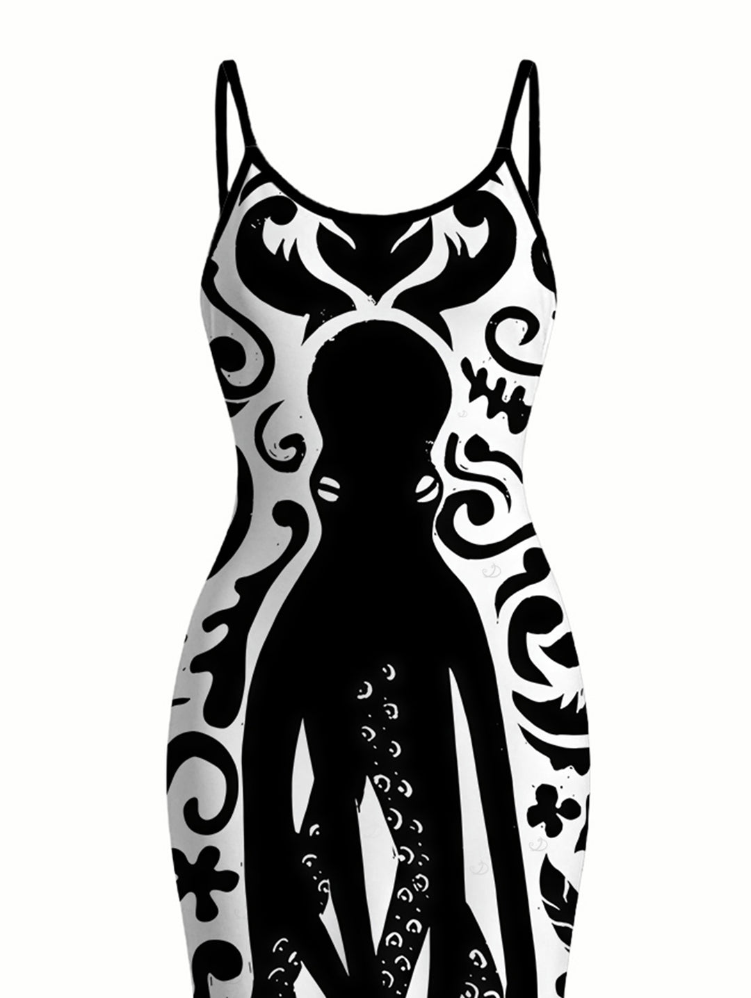 Colorblock Octopus Totem Print Bodycon Mermaid Maxi Vacation Gothic Dress