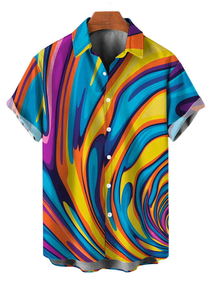 Men's Colorful Swirl Abstract Ripple Print Button Up Vacation Shirt