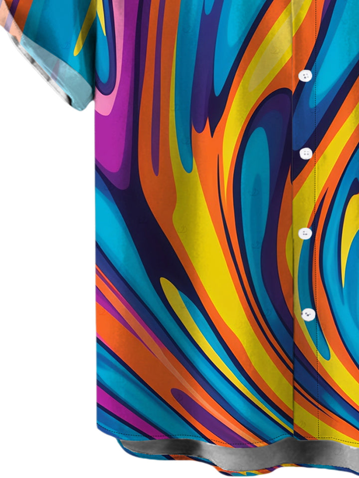 Men's Colorful Swirl Abstract Ripple Print Button Up Vacation Shirt