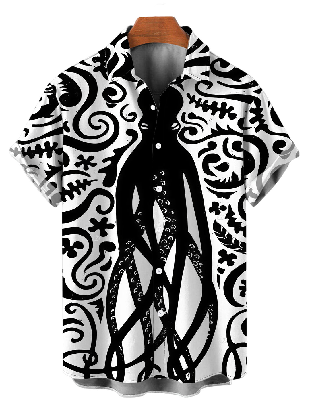 Men's Colorblock Octopus Totem Print Button Up Vacation Beach Shirt