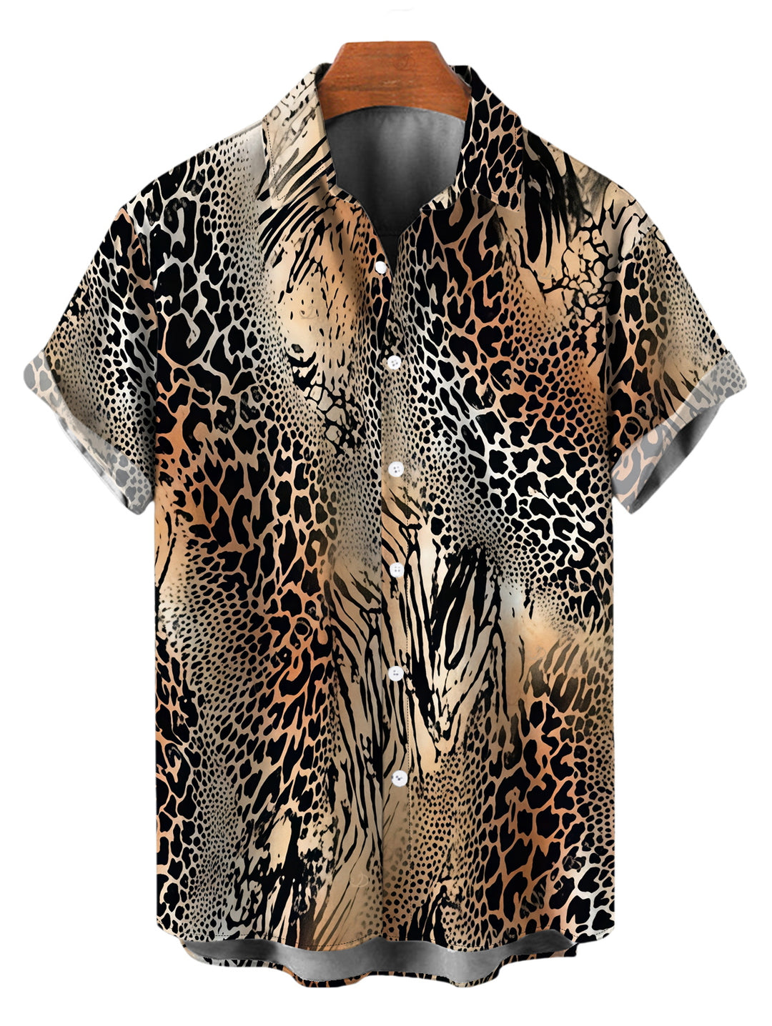 Men's Mixed Leopard Tiger Patchwork Print Button Up Vacation Shirt
