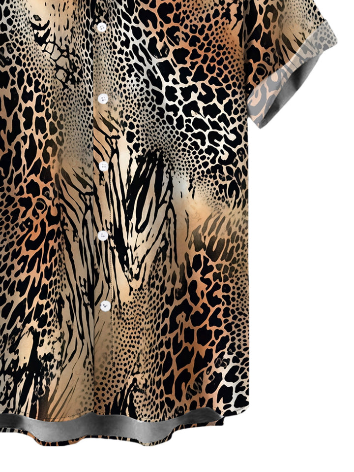 Men's Mixed Leopard Tiger Patchwork Print Button Up Vacation Shirt