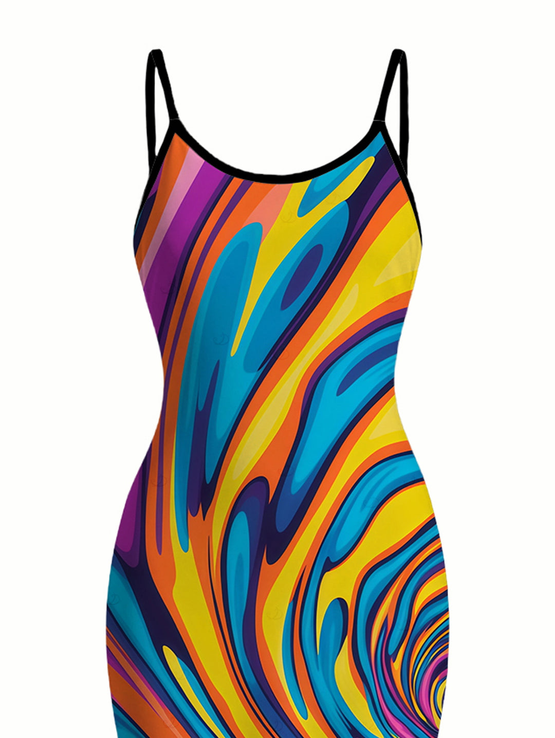 Colorful Swirl Abstract Ripple Print Bodycon Mermaid Maxi Vacation Dress