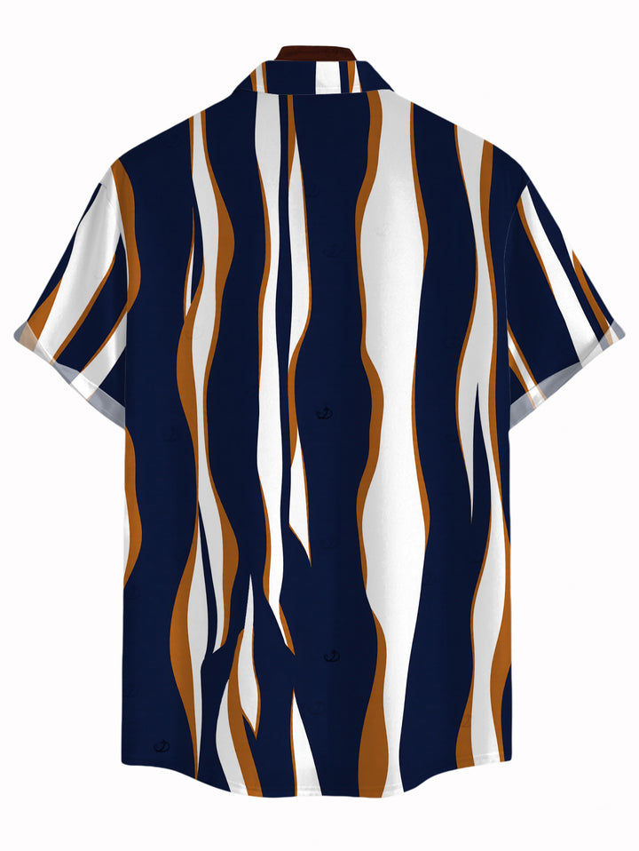 Men's Colorblock Abstract Wavy Stripe Print Button Up Casual Shirt