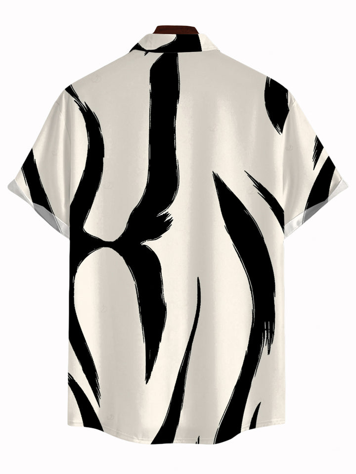 Men's Contrast Color Ink Wash Irregular Brush Stroke Print Button Up Vacation Shirt
