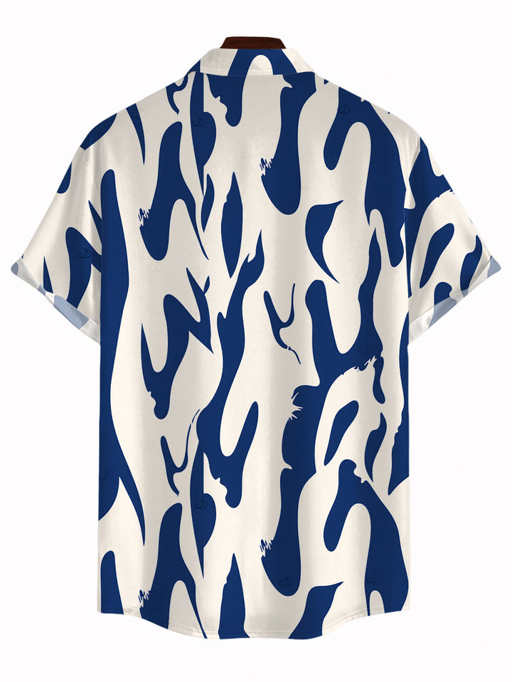 Men's Contrast Color Ink Wash Irregular Brush Stroke Print Button Up Vacation Shirt