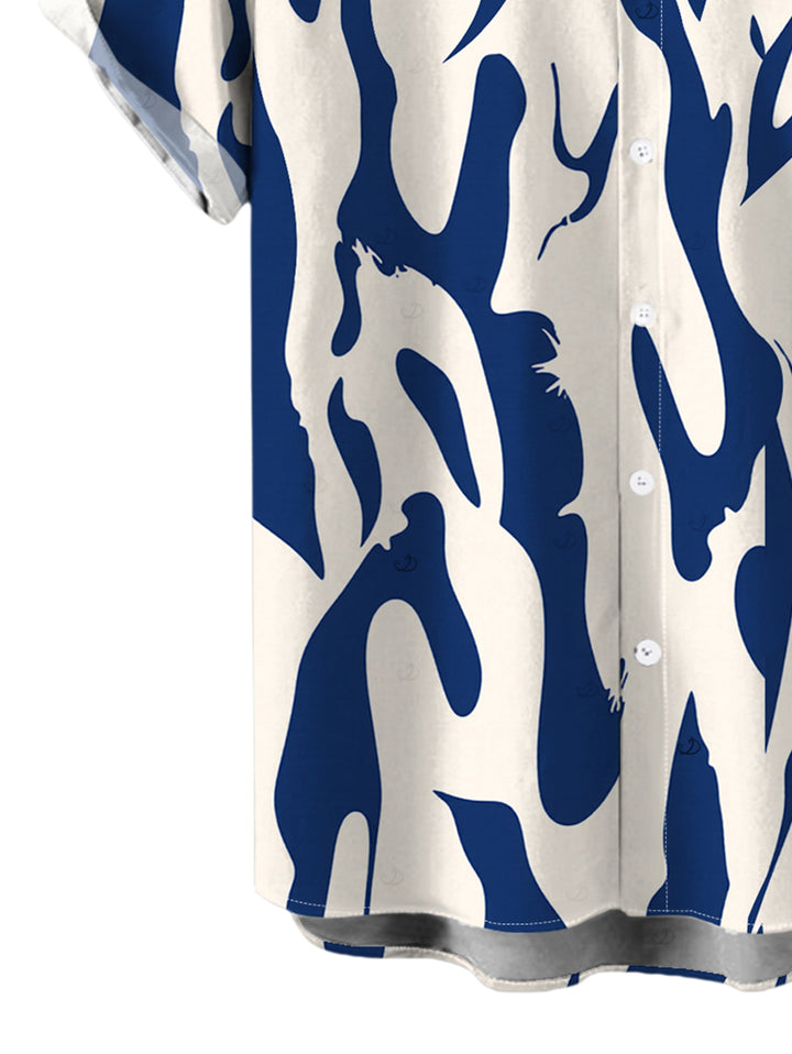 Men's Contrast Color Ink Wash Irregular Brush Stroke Print Button Up Vacation Shirt