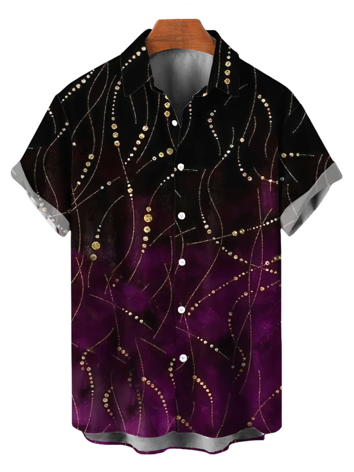 Men's Ombre Rhinestone Curve Line Print Button Up Vacation Shirt