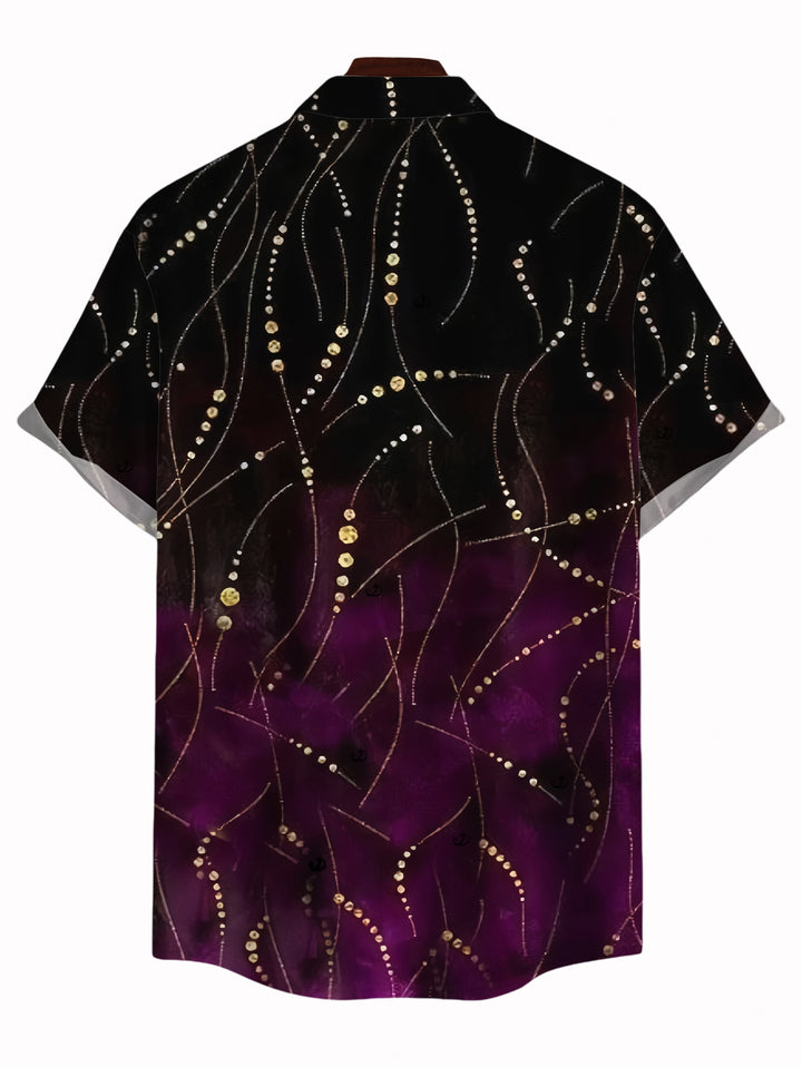 Men's Ombre Rhinestone Curve Line Print Button Up Vacation Shirt