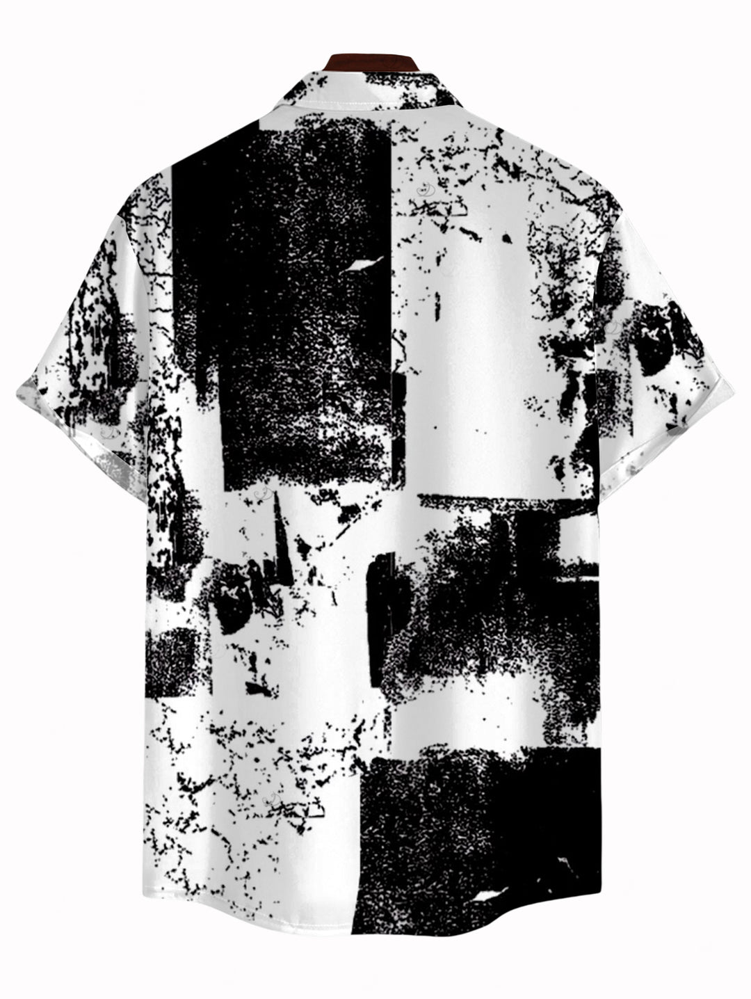 Men's Monochrome Distressed Ink Geometric Print Button Up Vacation Shirt