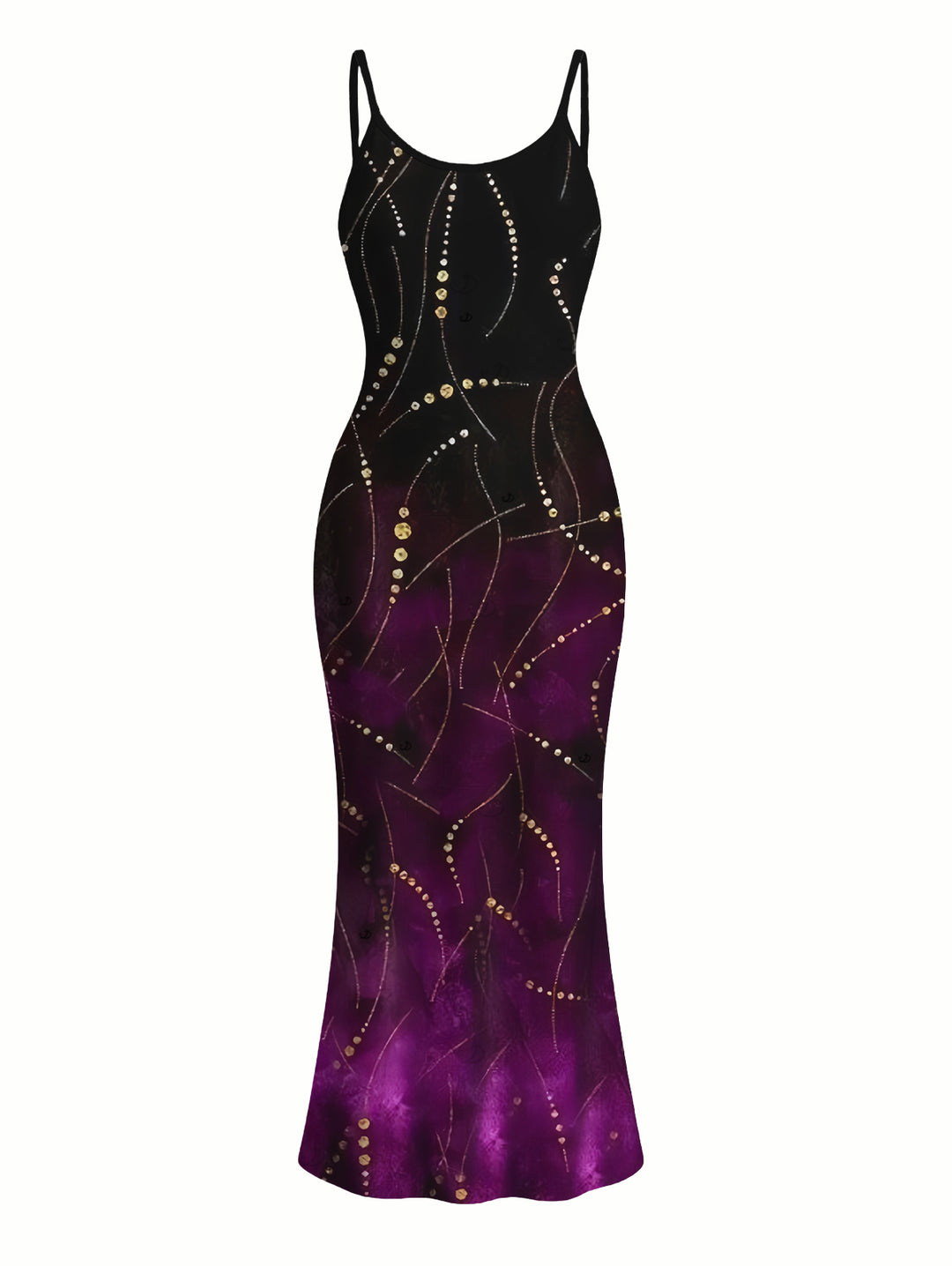 Ombre Rhinestone Curve Line Print Spaghetti Strap Bodycon Party Dress