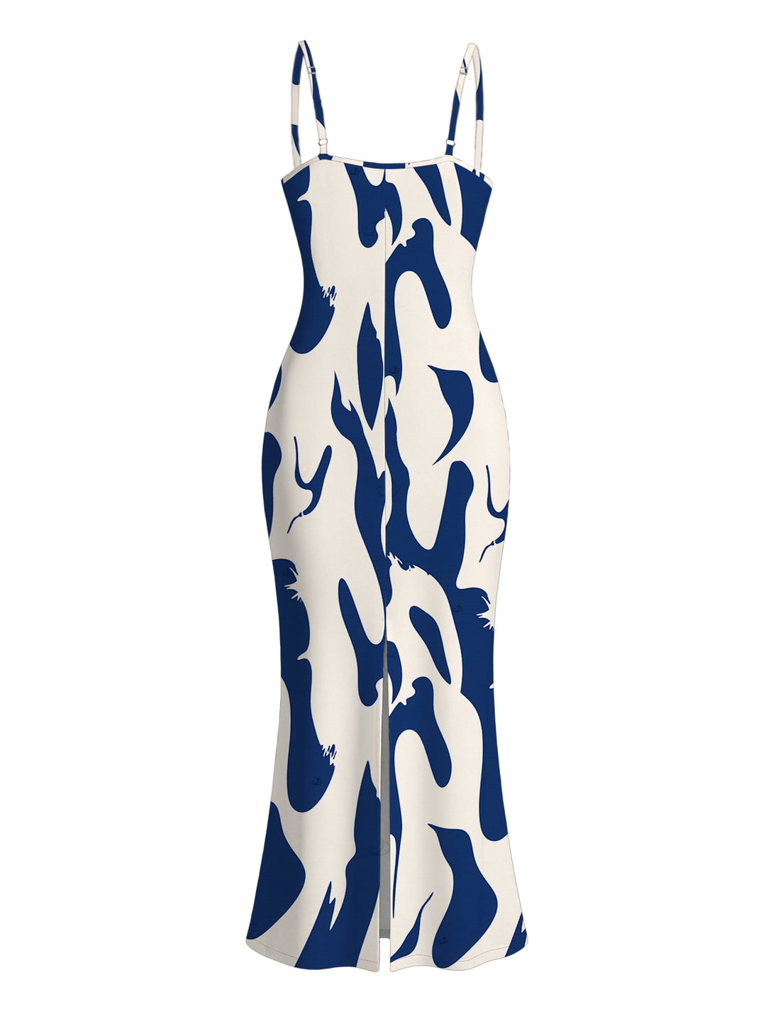Contrast Color Ink Wash Irregular Brush Stroke Print Spaghetti Strap Bodycon Vacation Dress