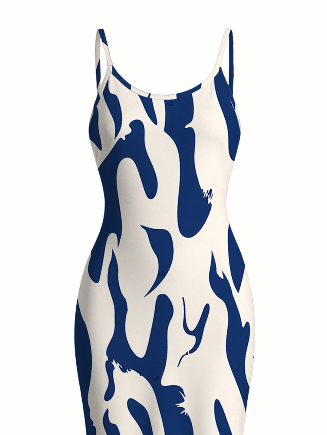 Contrast Color Ink Wash Irregular Brush Stroke Print Spaghetti Strap Bodycon Vacation Dress