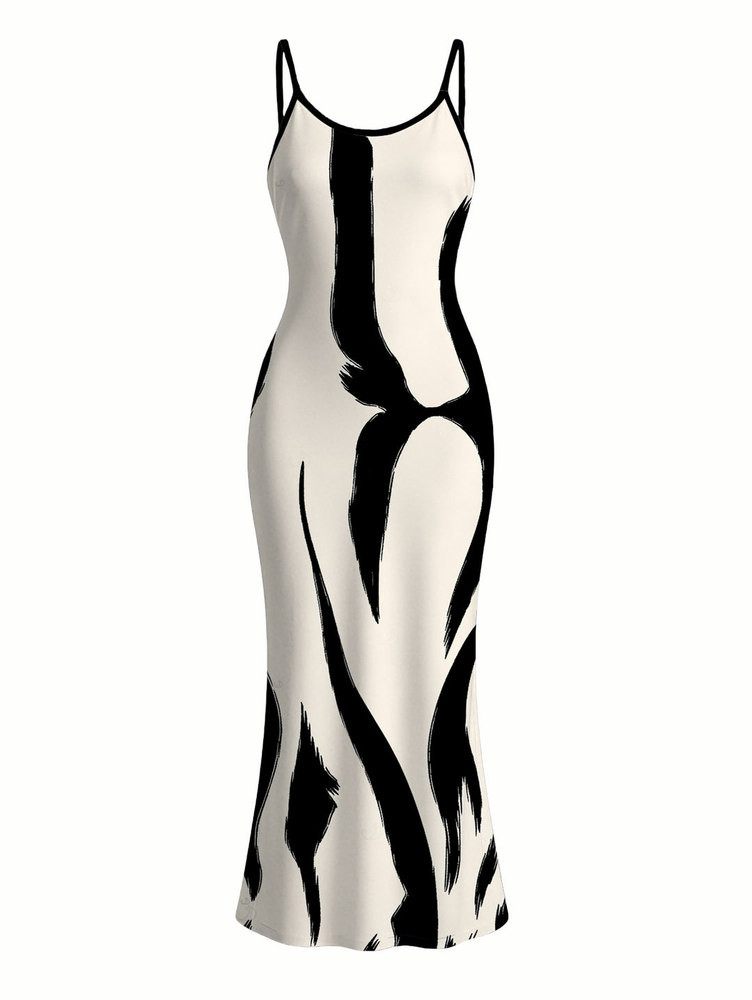 Contrast Color Ink Wash Irregular Brush Stroke Print Spaghetti Strap Bodycon Vacation Dress