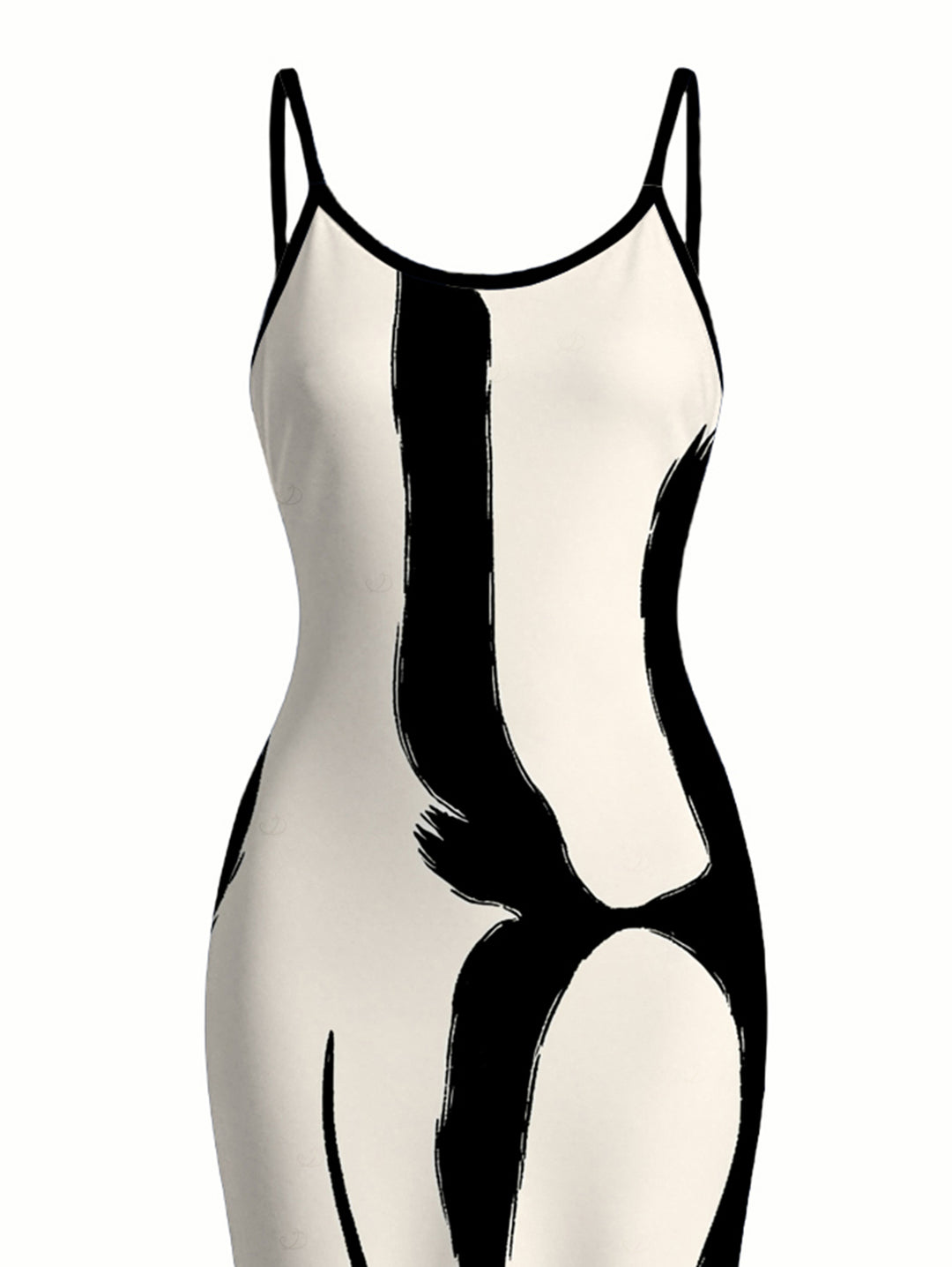 Contrast Color Ink Wash Irregular Brush Stroke Print Spaghetti Strap Bodycon Vacation Dress