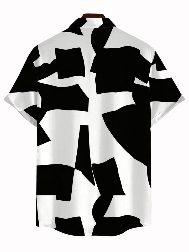 Men's Monochrome Irregular Geometric Print Button Up Casual Shirt