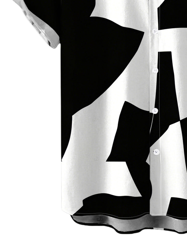 Men's Monochrome Irregular Geometric Print Button Up Casual Shirt