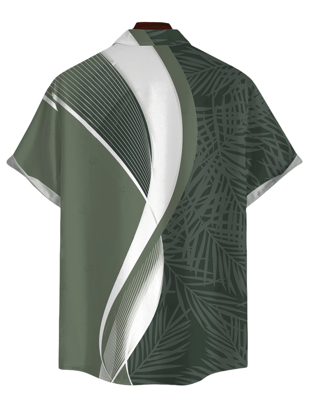 Men's Palm Leaf Abstract Curve Line Print Button Up Hawaiian Vacation Shirt