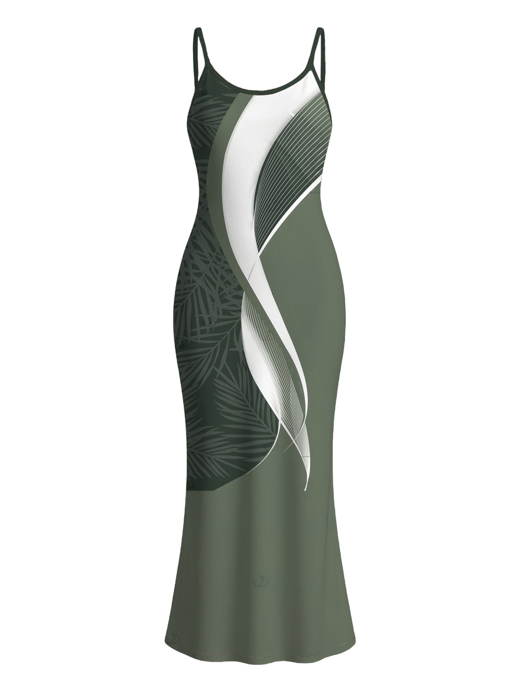 Palm Leaf Abstract Curve Line Print Spaghetti Strap Bodycon Hawaiian Vacation Dress