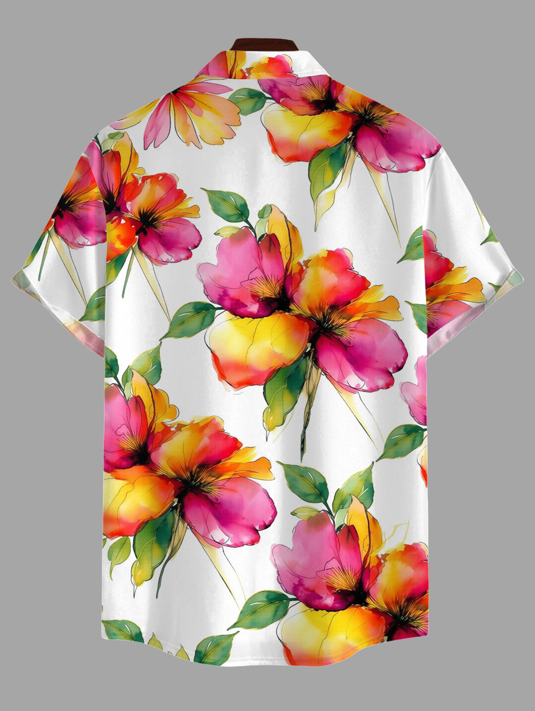 Men's Watercolor Floral Print Button Up Vacation Shirt