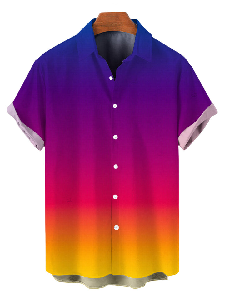 Men's Ombre Print Button Up Vacation Shirt