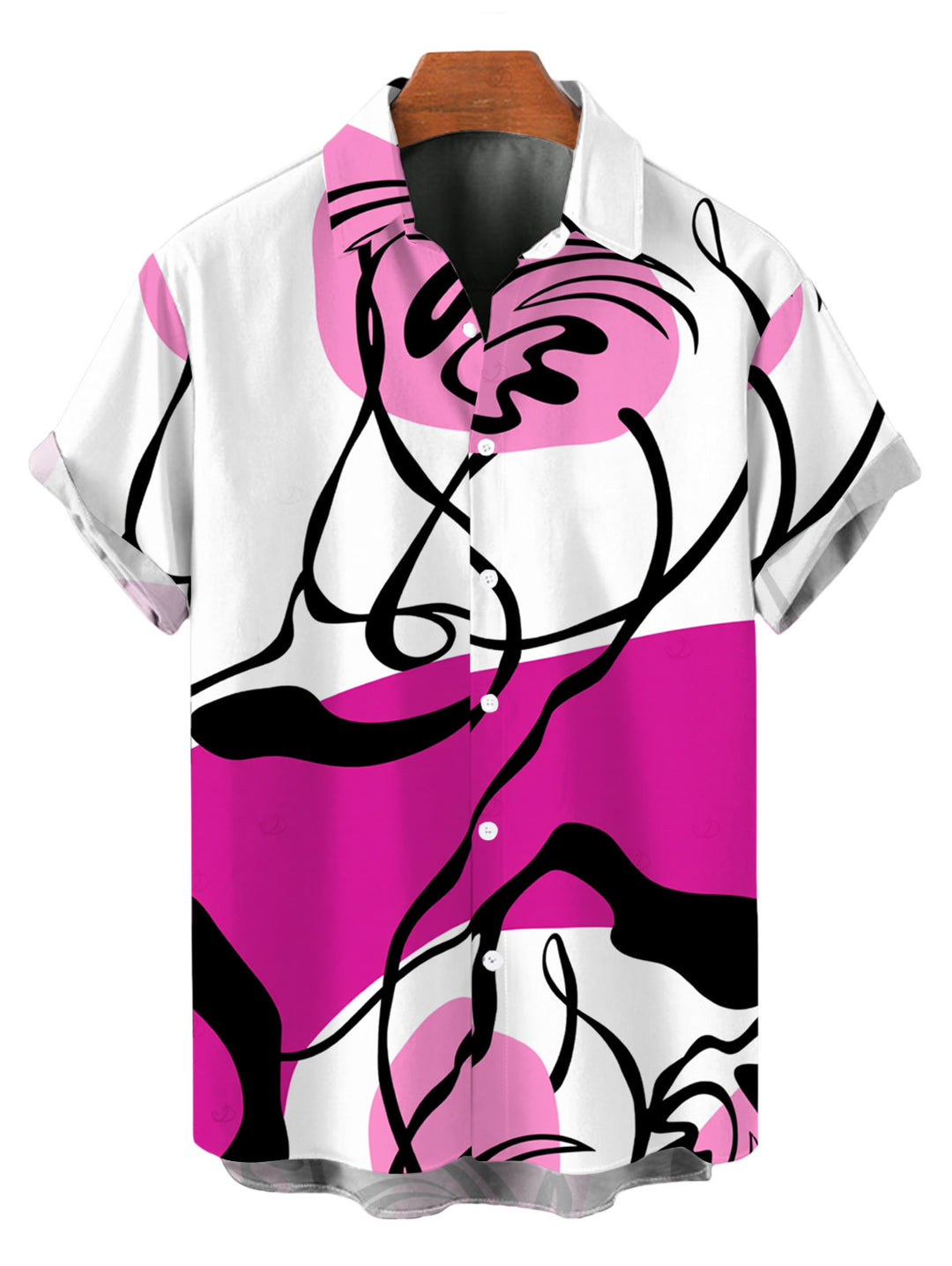 Men's Colorblock Abstract Line Print Button Up Hawaiian Vacation Shirt