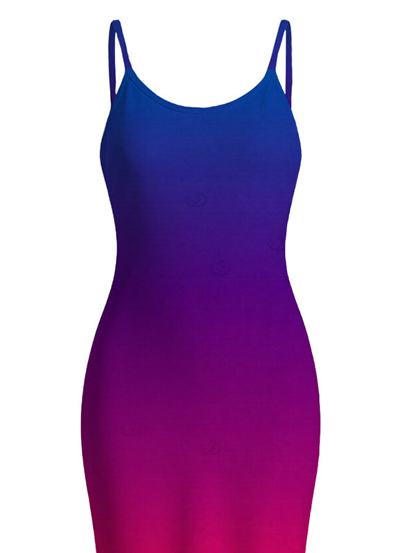 Ombre Print Spaghetti Strap Maxi Bodycon Vacation Dress
