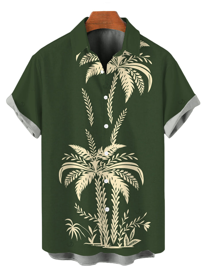 Men's Tropical Palm Tree Print Button Up Hawaiian Vacation Shirt