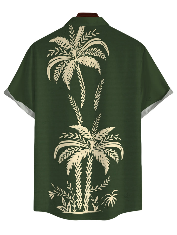 Men's Tropical Palm Tree Print Button Up Hawaiian Vacation Shirt