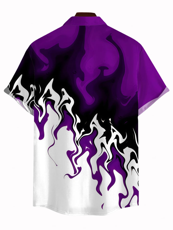 Men's Contrast Color Flame Print Button Up Vacation Shirt