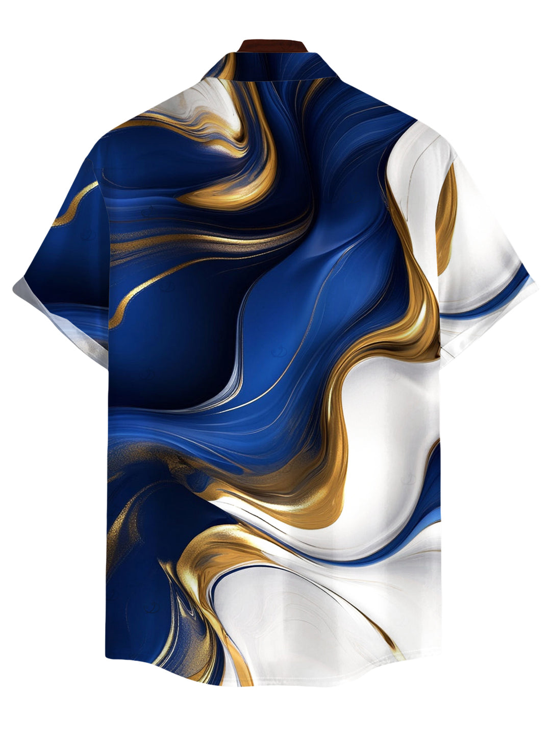 Men's Gold Fluid Abstract Marble Print Button Up Vacation Shirt
