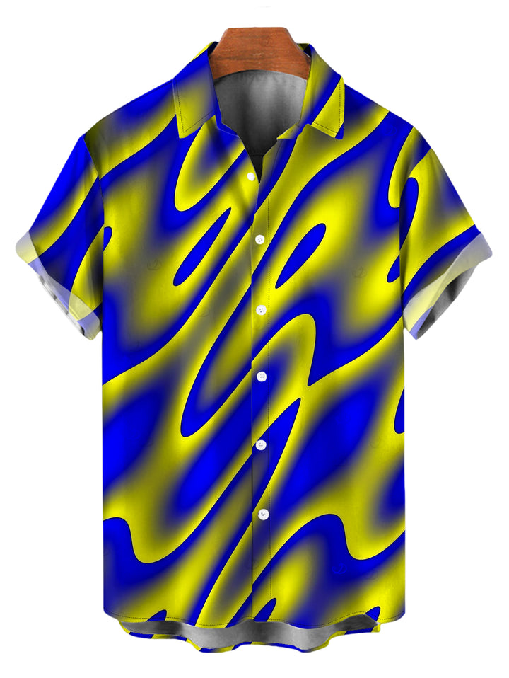 Men's Clorblock Abstract Fluid Swirl Print Button Up Vacation Shirt