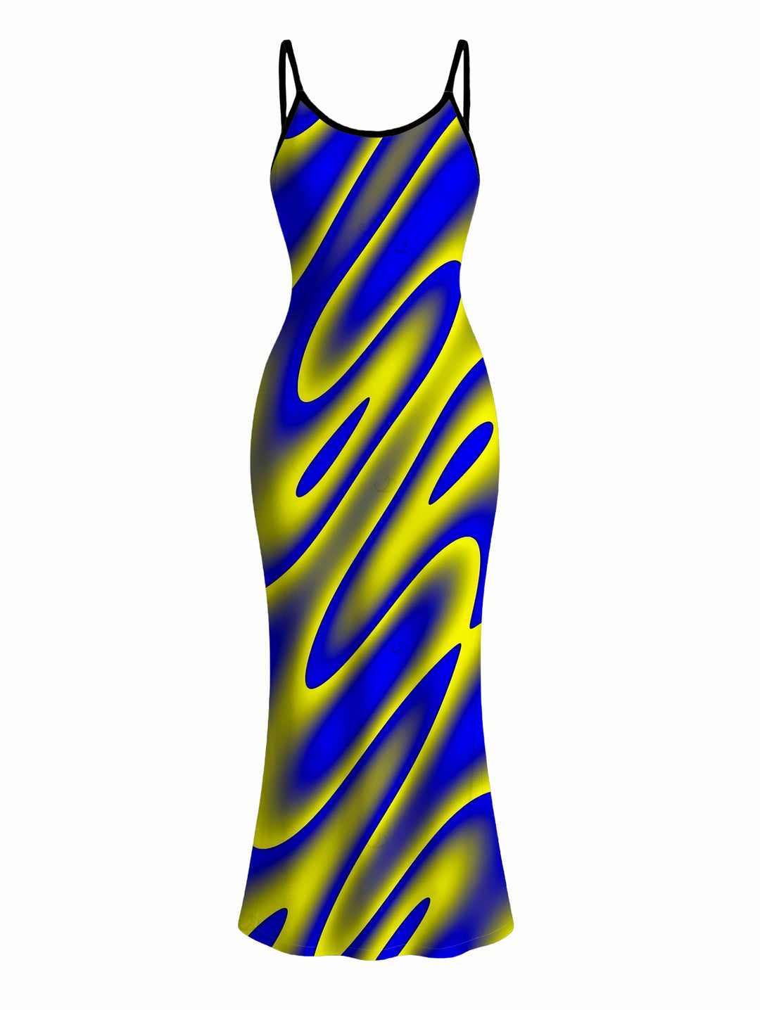 Clorblock Abstract Fluid Swirl Print Spaghetti Strap Bodycon Maxi Vacation Dress
