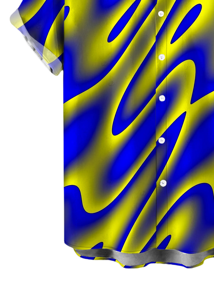 Men's Clorblock Abstract Fluid Swirl Print Button Up Vacation Shirt