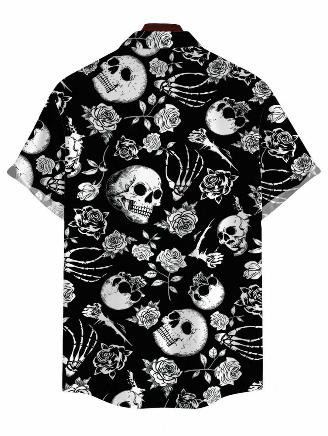 Men's Skulls Skeleton Rose Print Button Up Gothic Shirt