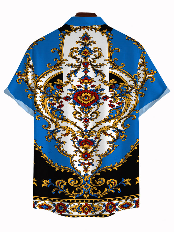 Men's Vintage Baroque Floral Print Button Up Vacation Shirt